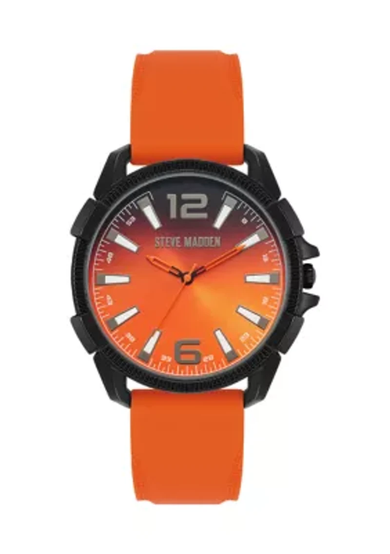 Vibrant Orange Silicone and Black Alloy Metal Watch