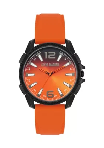 Vibrant Orange Silicone and Black Alloy Metal Watch