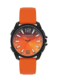 Vibrant Orange Silicone and Black Alloy Metal Watch