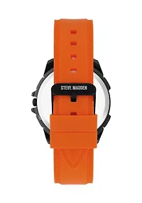 Vibrant Orange Silicone and Black Alloy Metal Watch