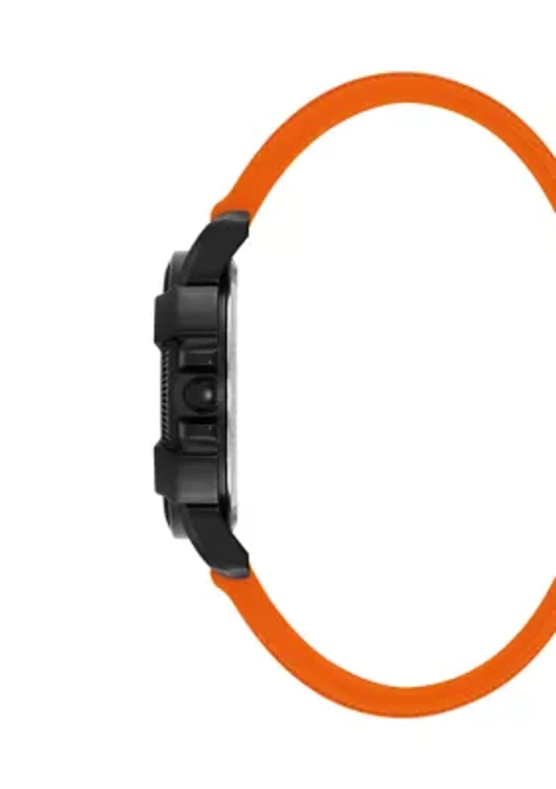 Vibrant Orange Silicone and Black Alloy Metal Watch