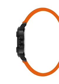 Vibrant Orange Silicone and Black Alloy Metal Watch