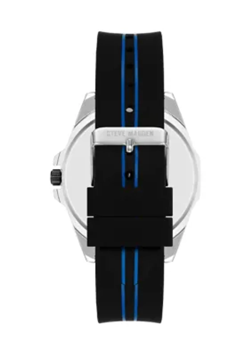 Men's Distinctive Black Silicone Strap with Navy Stripe Detail Watch
