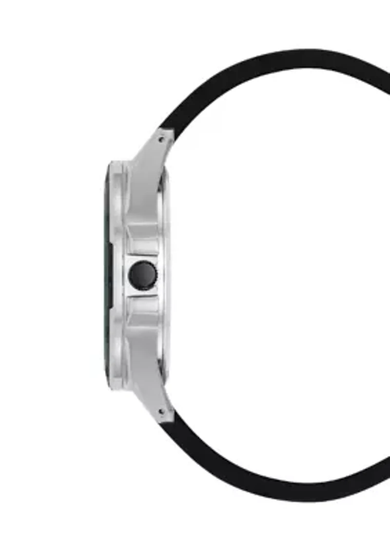 Men's Distinctive Black Silicone Strap with Navy Stripe Detail Watch