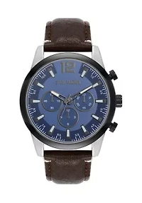  Vibrant Navy Blue Dial, Brown Faux Leather Strap Watch