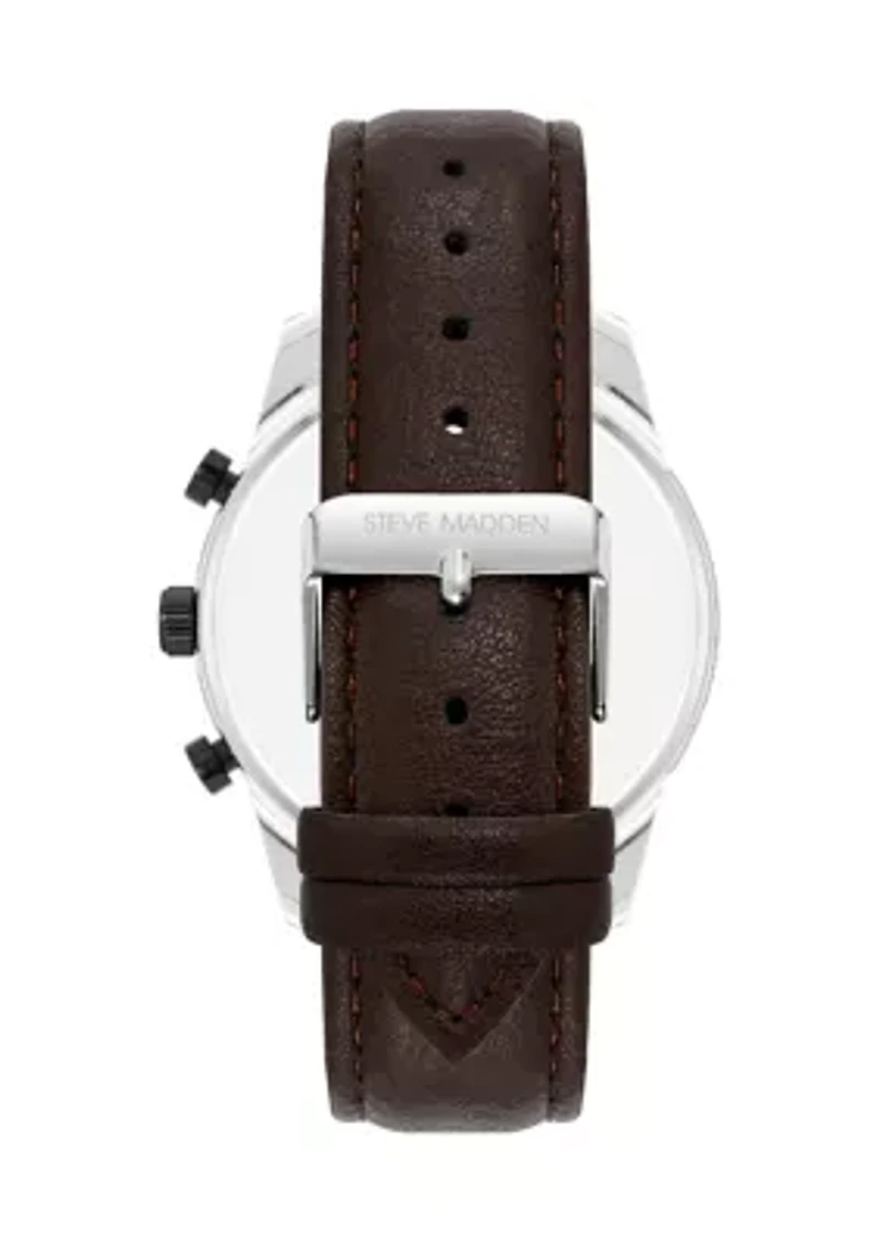  Vibrant Navy Blue Dial, Brown Faux Leather Strap Watch