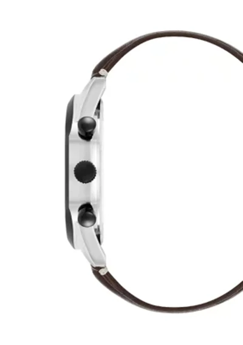  Vibrant Navy Blue Dial, Brown Faux Leather Strap Watch