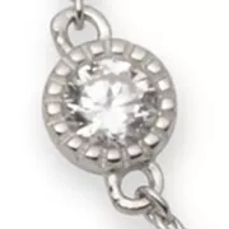 Rhodium Plated Sterling Silver Station Cubic Zirconia Flex Bracelet