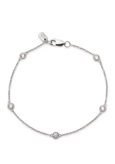 Rhodium Plated Sterling Silver Station Cubic Zirconia Flex Bracelet