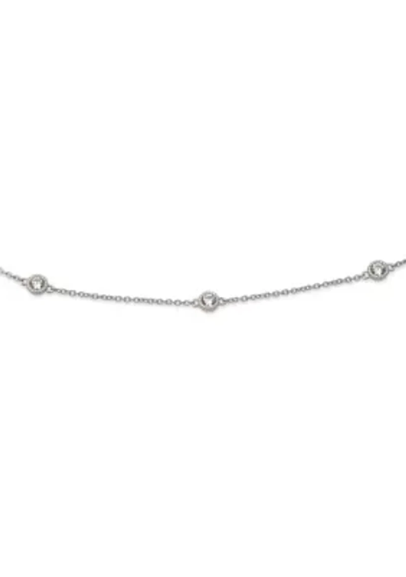 Rhodium Plated Sterling Silver Station Cubic Zirconia Flex Bracelet