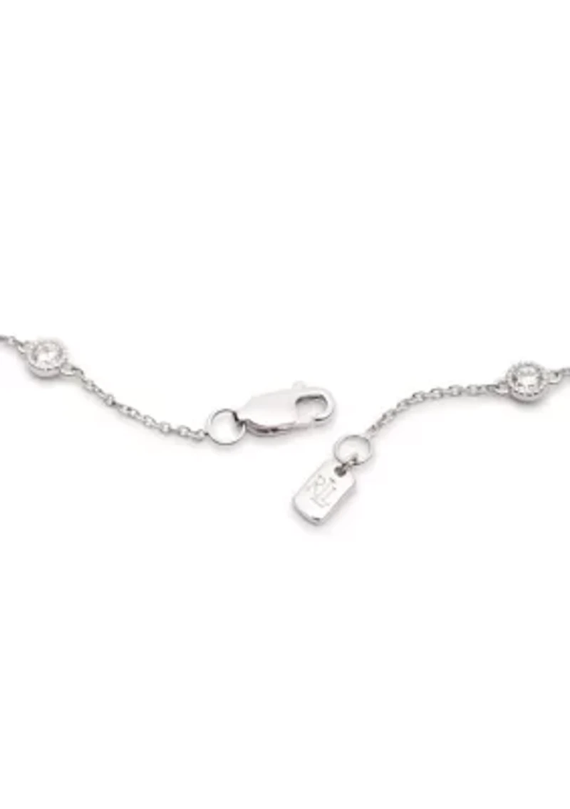 Rhodium Plated Sterling Silver Station Cubic Zirconia Flex Bracelet