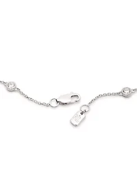 Rhodium Plated Sterling Silver Station Cubic Zirconia Flex Bracelet