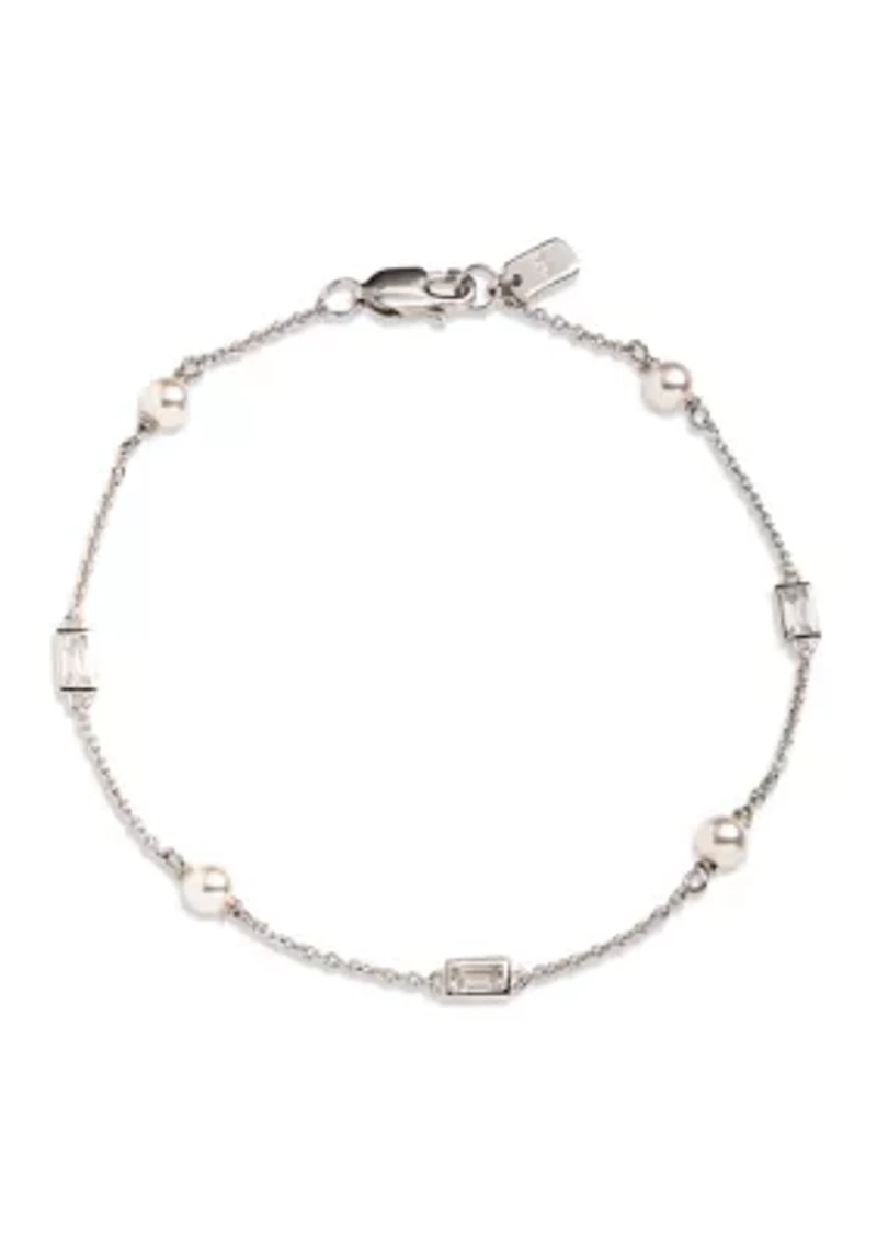 White Pearl CZ Station Flex Bracelet