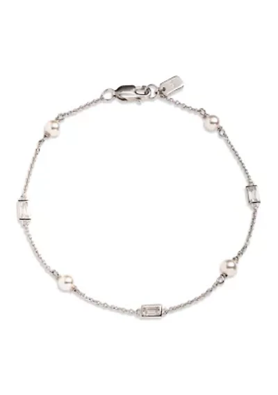 White Pearl CZ Station Flex Bracelet