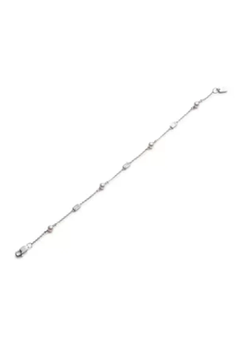 White Pearl CZ Station Flex Bracelet
