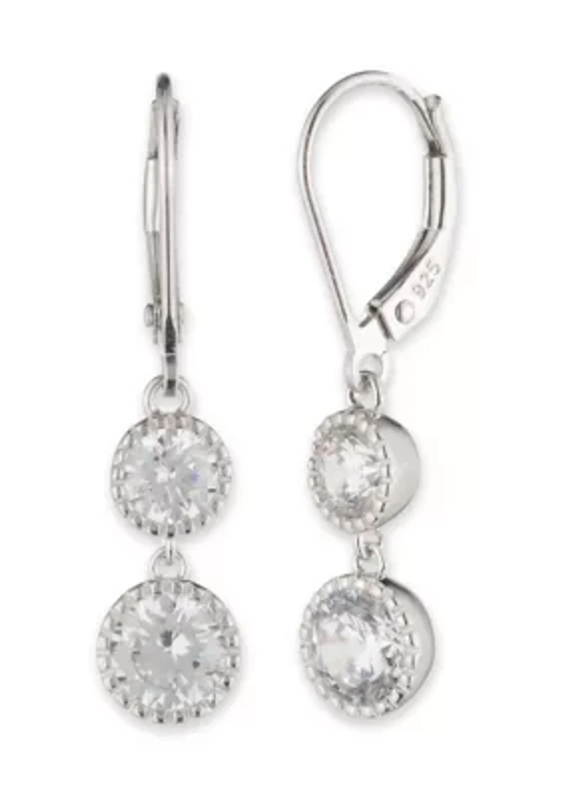 Rhodium Plated Sterling Silver Cubic Zirconia Double Drop Earrings