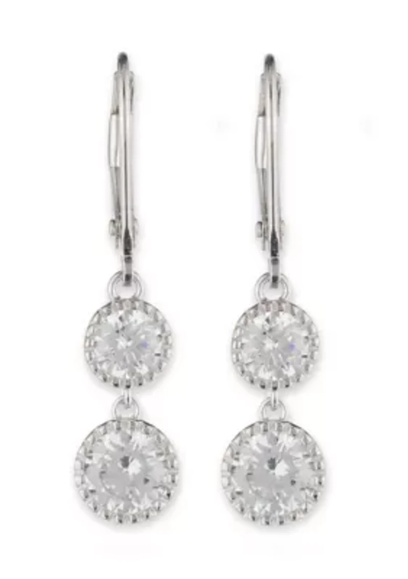 Rhodium Plated Sterling Silver Cubic Zirconia Double Drop Earrings