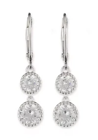 Rhodium Plated Sterling Silver Cubic Zirconia Double Drop Earrings
