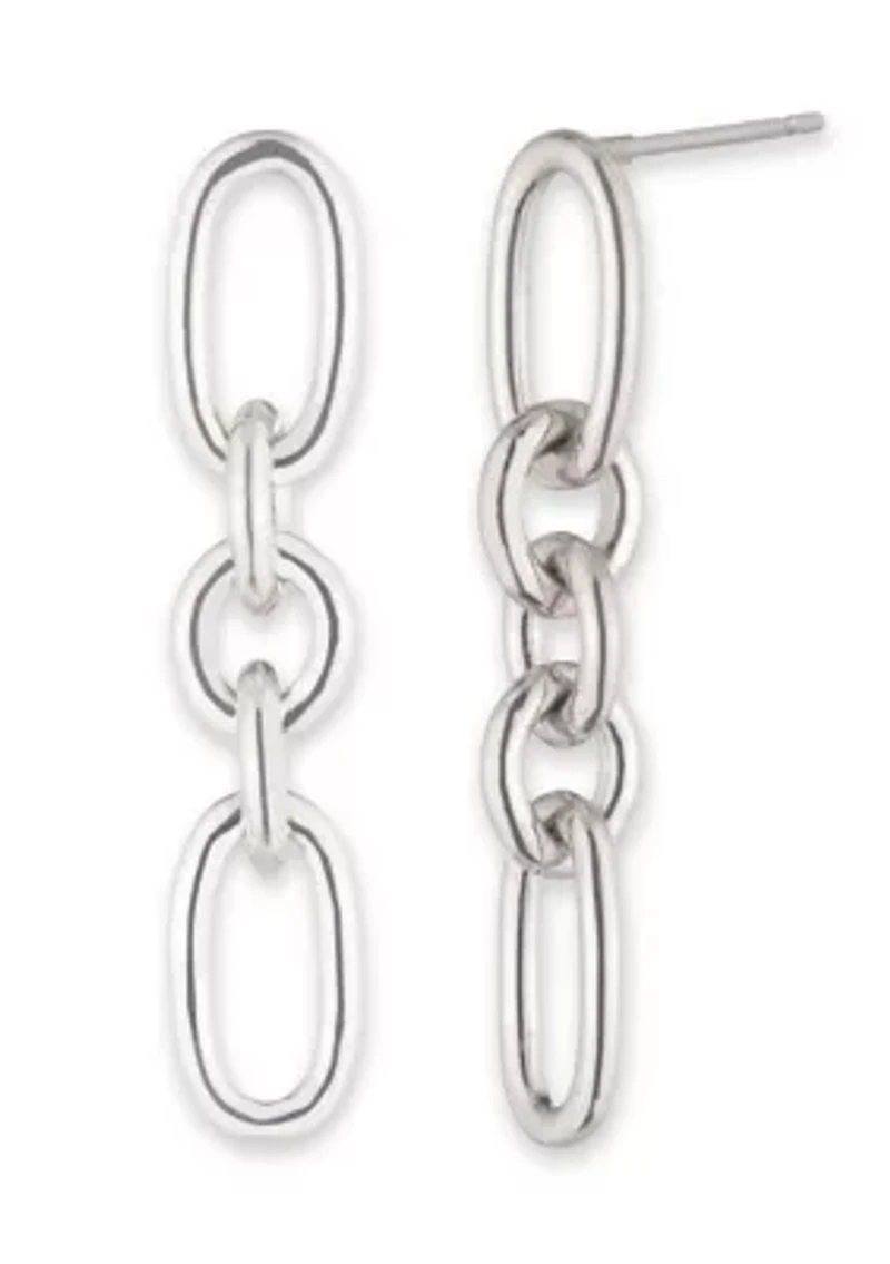 Rhodium Plated Sterling Silver Link Linear Earrings