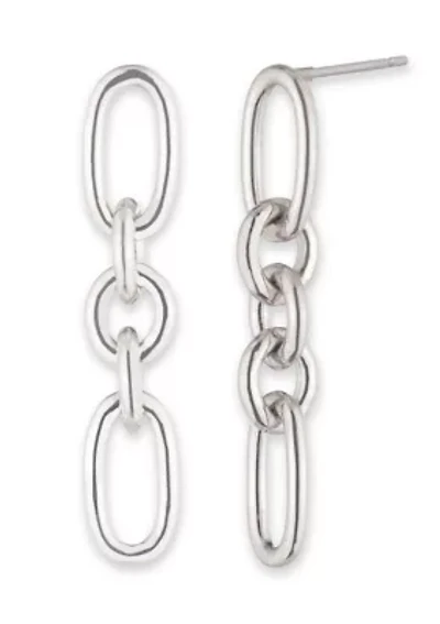 Rhodium Plated Sterling Silver Link Linear Earrings