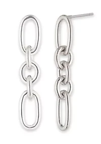 Rhodium Plated Sterling Silver Link Linear Earrings