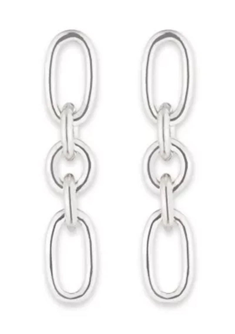 Rhodium Plated Sterling Silver Link Linear Earrings