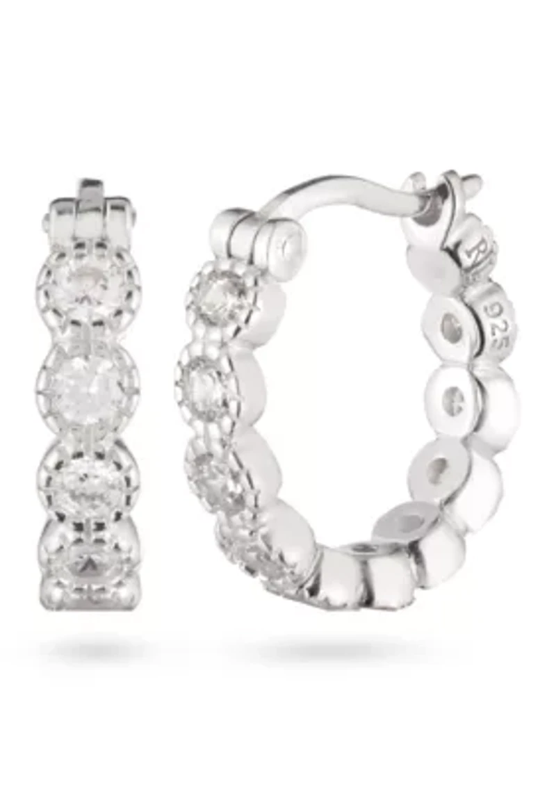 Silver Tone Plated Sterling Silver Cubic Zirconia Hoop Earrings
