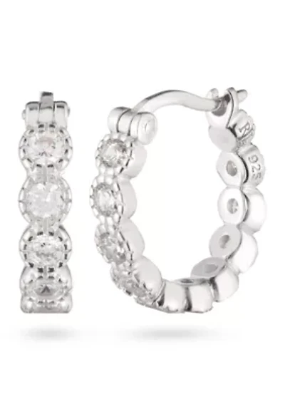Silver Tone Plated Sterling Silver Cubic Zirconia Hoop Earrings
