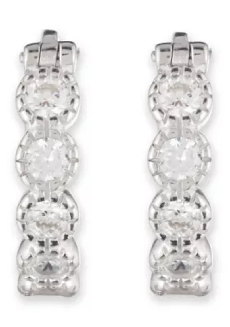 Silver Tone Plated Sterling Silver Cubic Zirconia Hoop Earrings