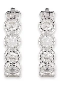 Silver Tone Plated Sterling Silver Cubic Zirconia Hoop Earrings