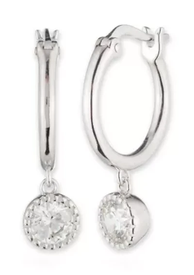 Rhodium Plated Sterling Silver Hoop Drop Earrings