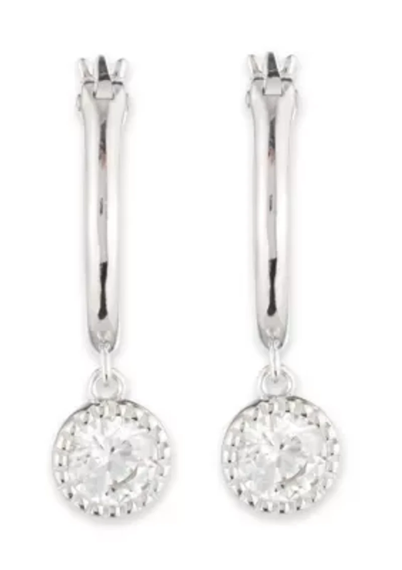 Rhodium Plated Sterling Silver Hoop Drop Earrings
