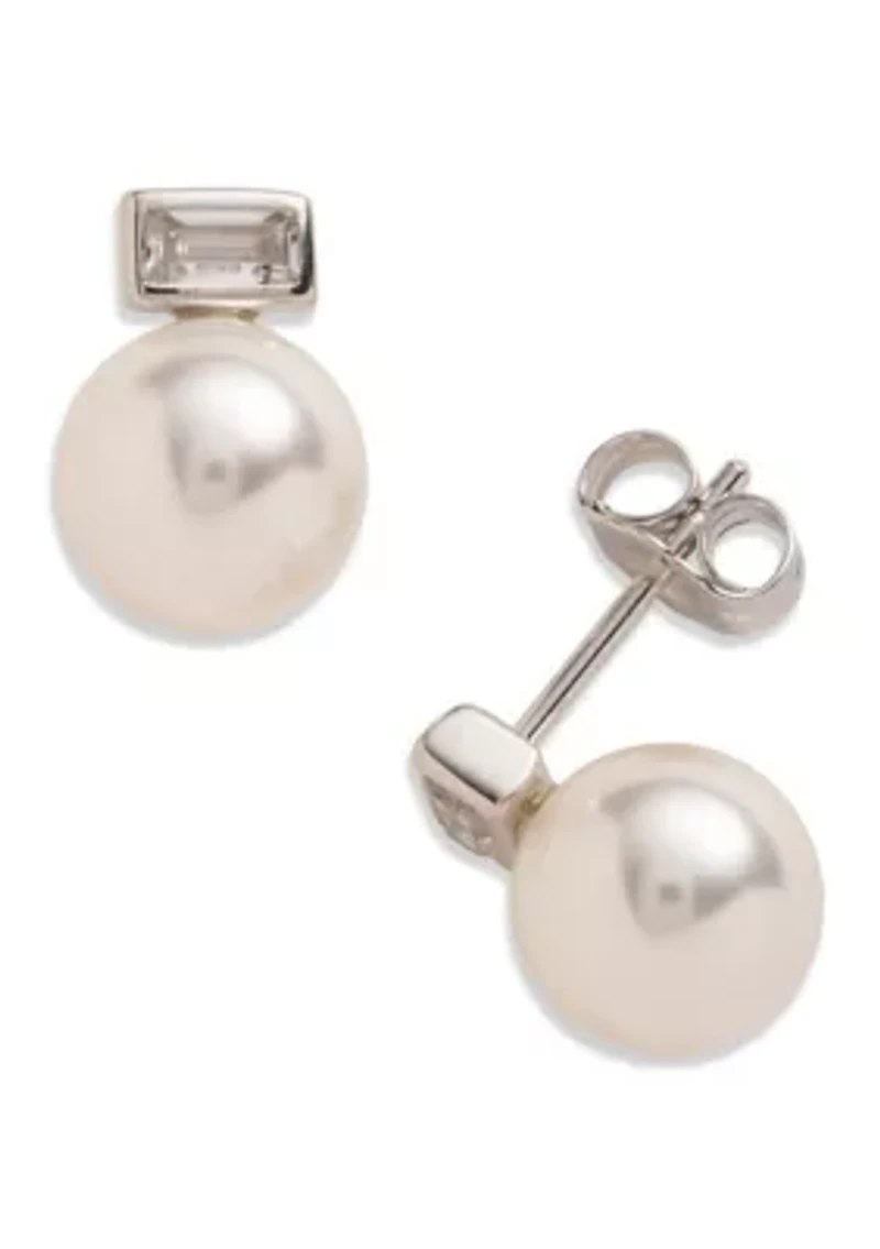 White Pearl CZ Stud Earrings