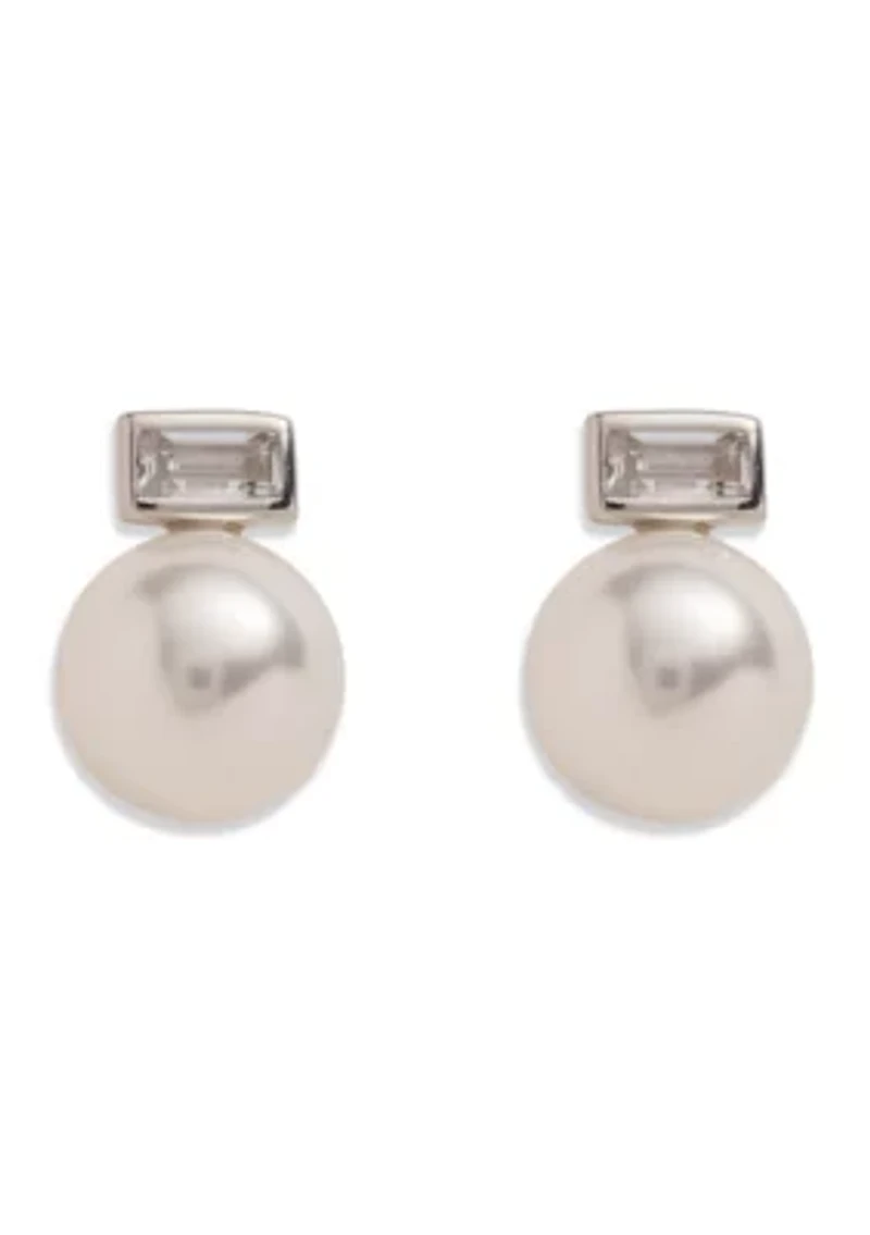 White Pearl CZ Stud Earrings