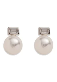  White Pearl CZ Stud Earrings