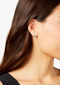 Silver Tone Logo Padlock Stud Earrings