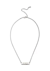 Rhodium Plated Sterling Silver Script Logo Pendant Necklace