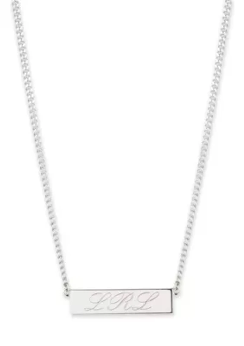 Rhodium Plated Sterling Silver Script Logo Pendant Necklace