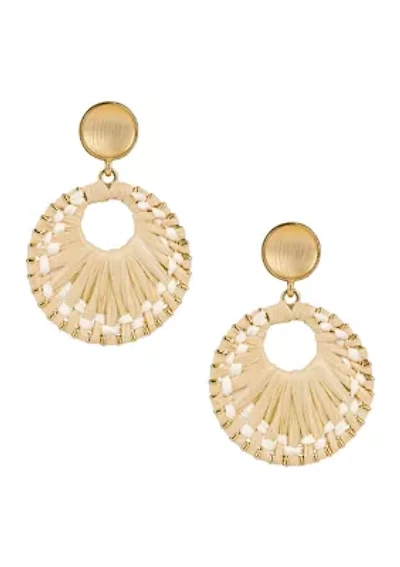 Resin Post Raffia Wrapped Ring Earrings
