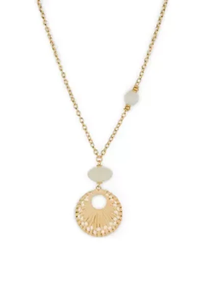 Raffia Wrapped Ring Pendant Necklace