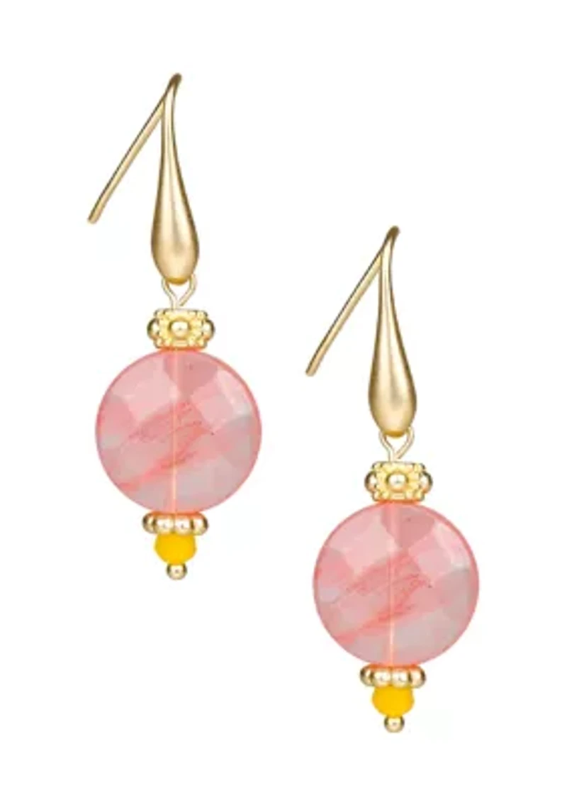 Pink Round Bead Drop Earrings