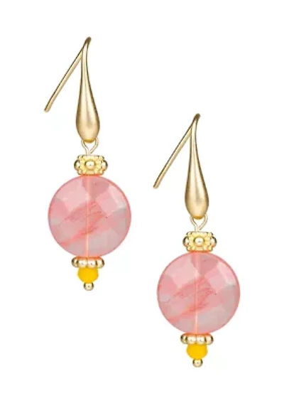 Pink Round Bead Drop Earrings
