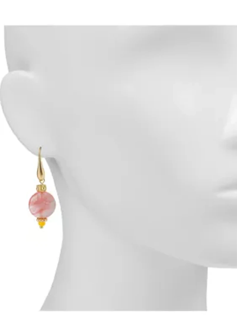 Pink Round Bead Drop Earrings