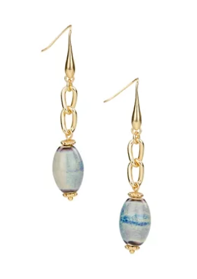 Teal Bead Chain Drop Linear Earrings