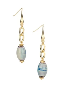 Teal Bead Chain Drop Linear Earrings
