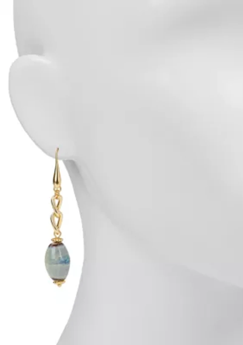 Teal Bead Chain Drop Linear Earrings