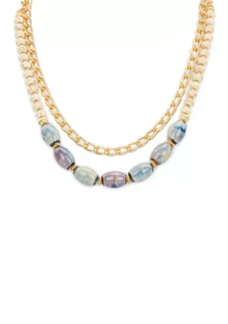 Teal and White Short Necklace