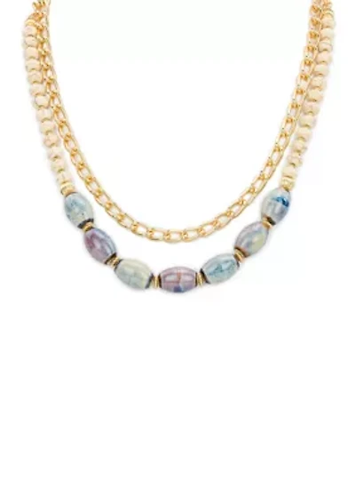 Teal and White Short Necklace