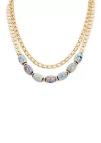 Teal and White Short Necklace