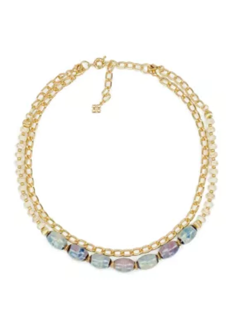 Teal and White Short Necklace